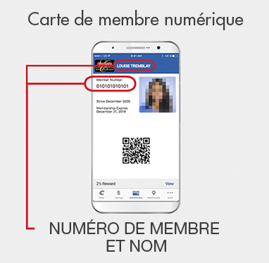 Dans l’application Costco.ca, le numéro de membre est situé dans le coin supérieur gauche, à côté de la photo de profil.